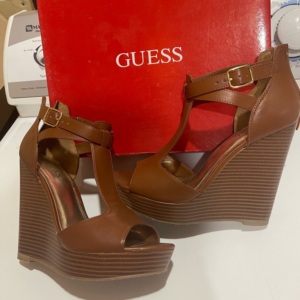 Guess Tan/Brown Wedge Sandals - Sizs 8